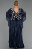 Long Navy Blue Chiffon Plus Size Evening Gown ABU6619