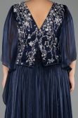 Long Navy Blue Chiffon Plus Size Evening Gown ABU6619
