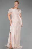 Long Beige Chiffon Plus Size Evening Gown ABU6604