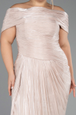 Long Beige Chiffon Plus Size Evening Gown ABU6604