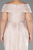 Long Beige Chiffon Plus Size Evening Gown ABU6604