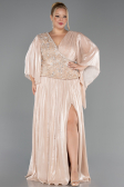 Long Beige Chiffon Plus Size Evening Gown ABU6619