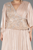 Long Beige Chiffon Plus Size Evening Gown ABU6619