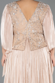 Long Beige Chiffon Plus Size Evening Gown ABU6619