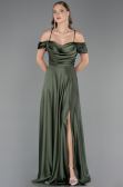 Long Olive Drab Satin Evening Dress ABU4703
