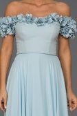 Uzun Mavi Çiçekli Abiye Elbise F2832
