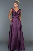 Violet Kayık Yaka Tafta Kumaş Abiye ABU003