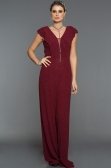 Bordo Kolye Detaylı Simli Tulum C7241