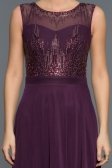 Uzun Violet Taşlı Abiye Elbise C7344