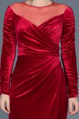 Long Red Velvet Evening Dress ABU527