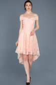 Front Short Back Long Powder Color Laced Prom Gown ABO018