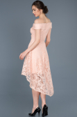 Front Short Back Long Powder Color Laced Prom Gown ABO018