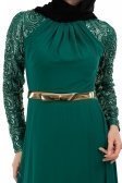 Yeşil-Gold Tesettür Abiye Elbise S3674