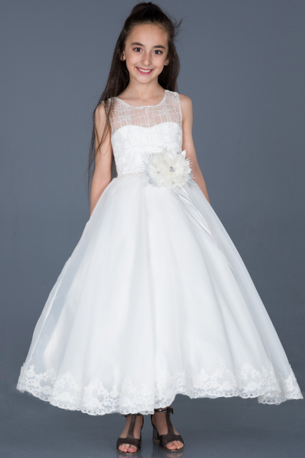 Long White Girl Dress ABU786