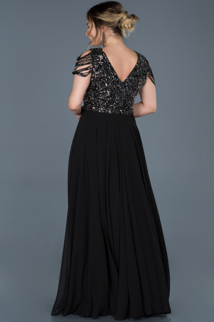 Long Black-Silver Plus Size Evening Dress ABU828