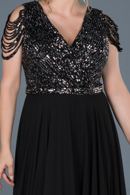 Long Black-Silver Plus Size Evening Dress ABU828
