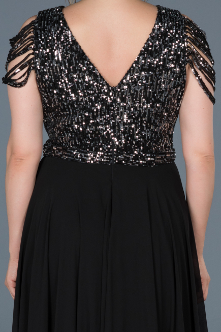 Long Black-Silver Plus Size Evening Dress ABU828