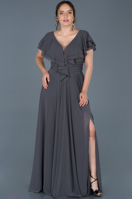 Long Anthracite Plus Size Evening Dress ABU032