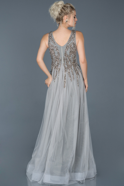 Long Grey Stony Evening Dress ABU878