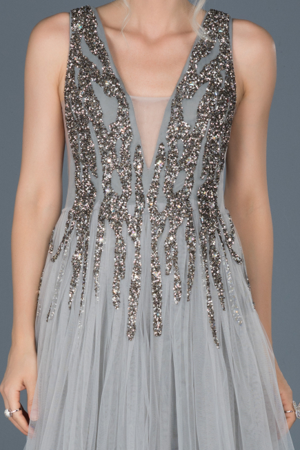 Long Grey Stony Evening Dress ABU878