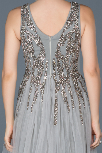 Long Grey Stony Evening Dress ABU878