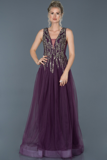 Long Purple Stony Evening Dress ABU878