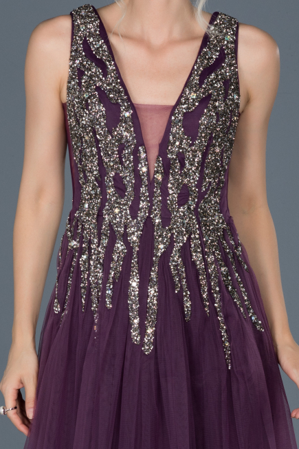 Long Purple Stony Evening Dress ABU878