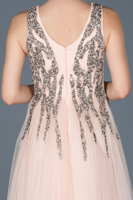 Long Powder Color Stony Evening Dress ABU878
