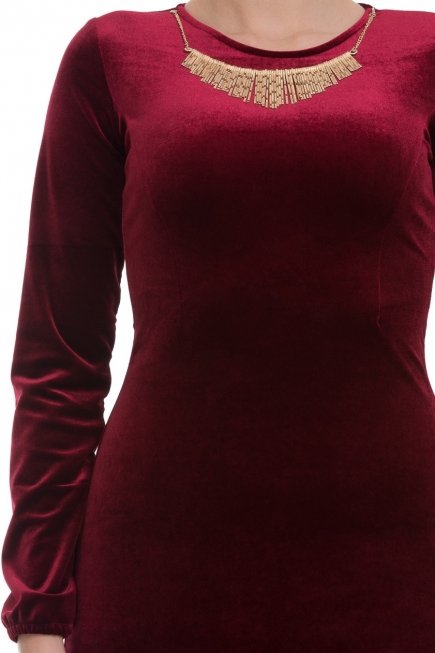 Bordo Kadife Uzun Abiye Elbise T2293