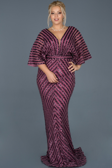 Long Plum Plus Size Evening Dress ABU900