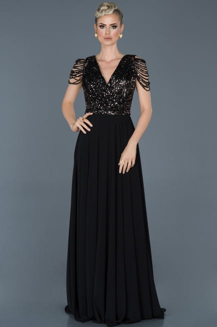 Long Black-Silver Invitation Dress ABU932