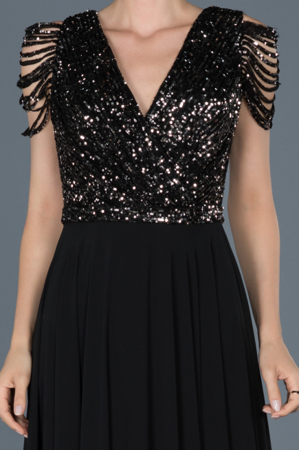 Long Black-Silver Invitation Dress ABU932