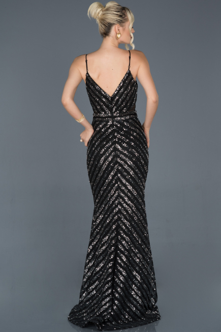Black-Silver Long Mermaid Evening Dress ABU892