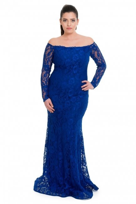 Saks Mavi Büyük Beden Abiye C9567