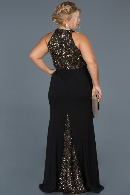 Black-Gold Long Oversized Evening Dress ABU743