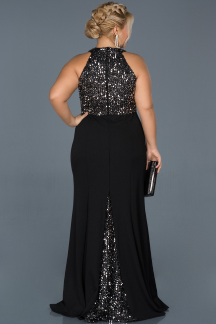 Long Black-Silver Oversized Evening Dress ABU743