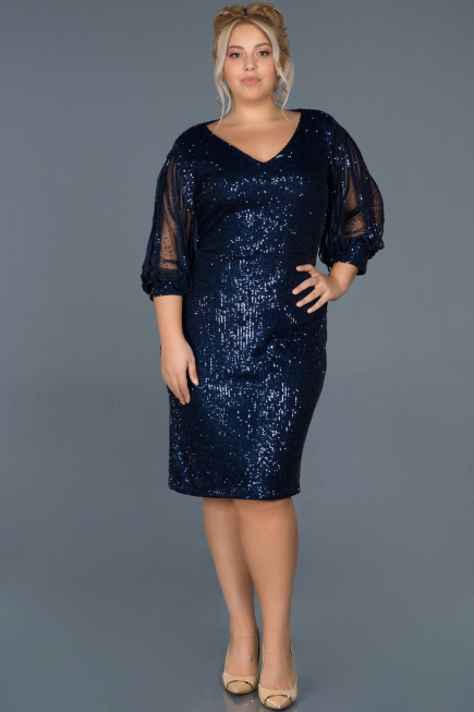 Short Navy Blue Plus Size Evening Dress ABK631