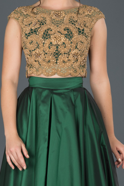 Emerald Green Two Piece Evening Dress ABU873