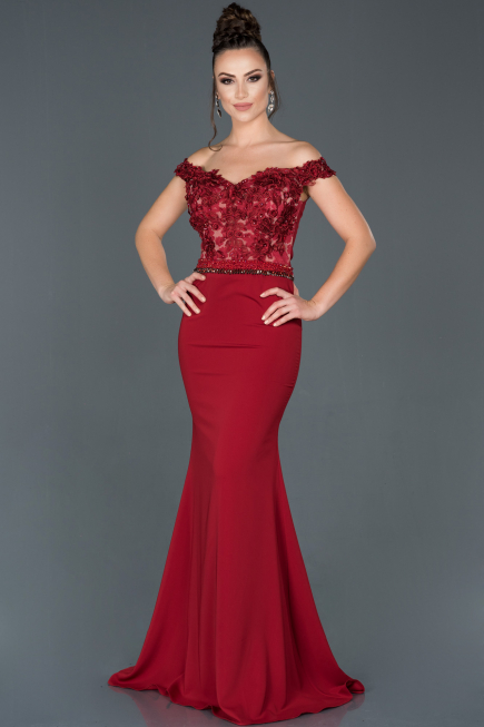 Long Burgundy Mermaid Evening Dress ABU978