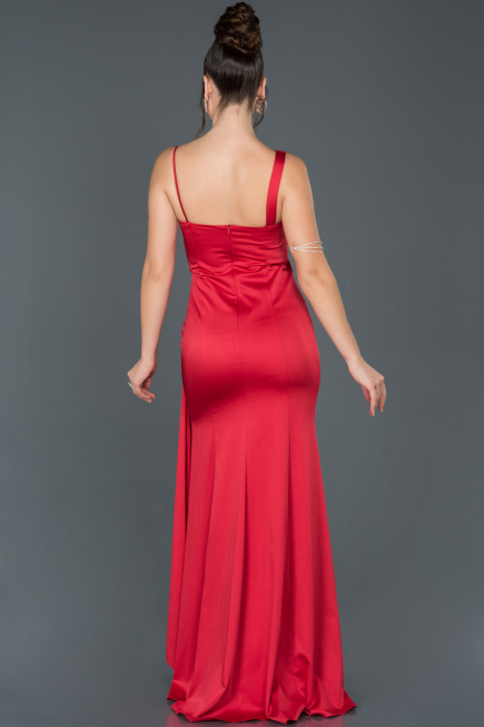 Long Red Satin Evening Dress ABU977