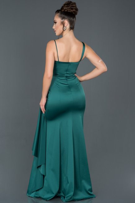 Long Emerald Green Satin Evening Dress ABU977
