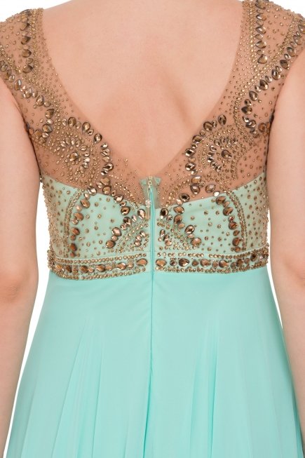 Uzun Mint Abiye Elbise ALY6233