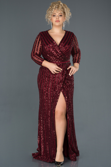 Long Burgundy Oversized Mermaid Evening Dress ABU1043