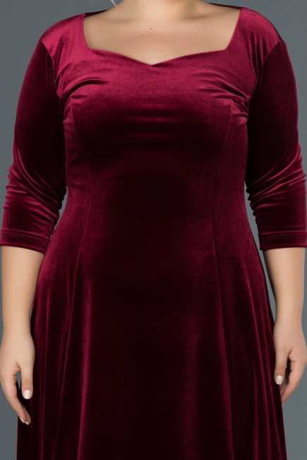 Midi Burgundy Plus Size Evening Dress ABK684