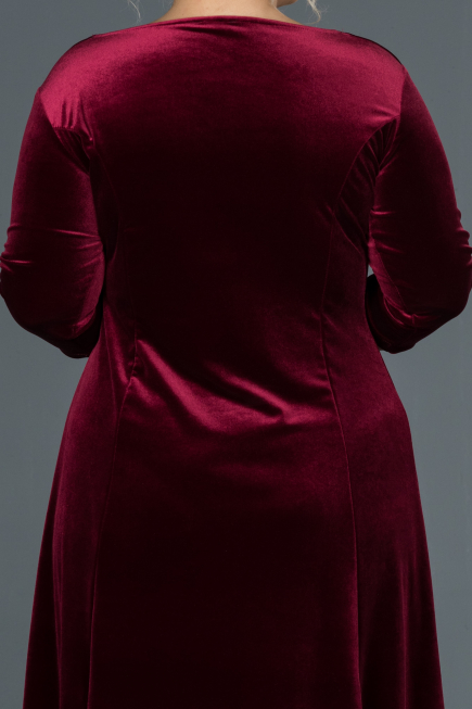 Midi Burgundy Plus Size Evening Dress ABK684