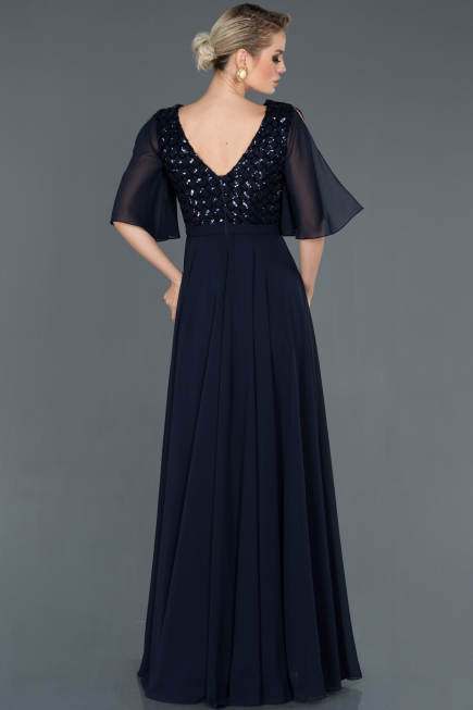 Navy Blue Long Invitation Dress ABU676