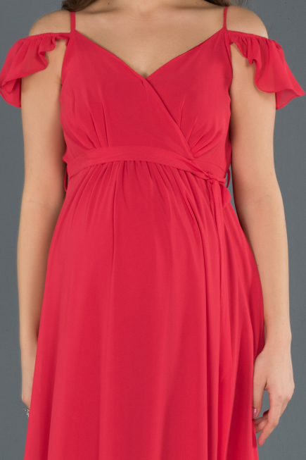 Long Red Pregnancy Evening Dress ABU756