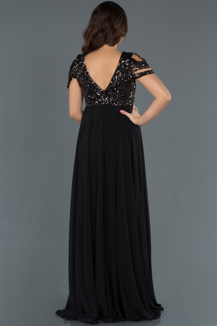 Long Black-Silver Pregnancy Evening Dress ABU747