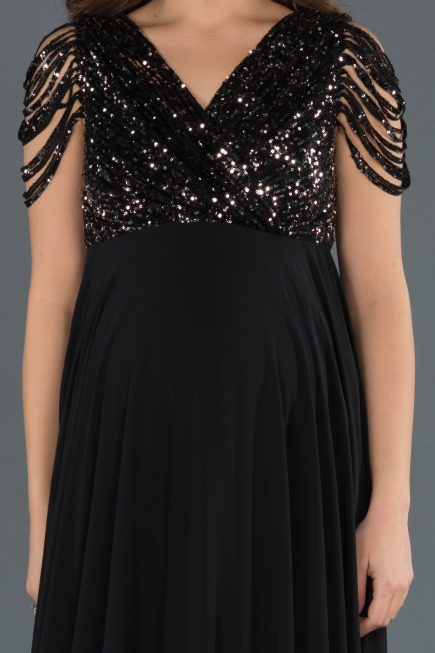 Long Black-Silver Pregnancy Evening Dress ABU747