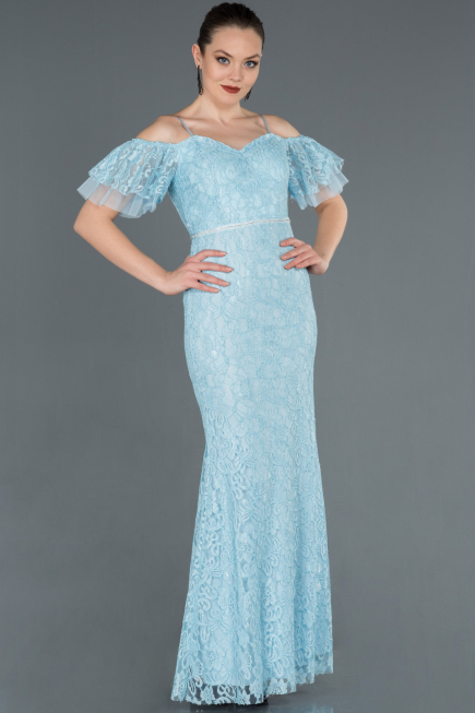 Long Light Blue Laced Evening Dress ABU1156